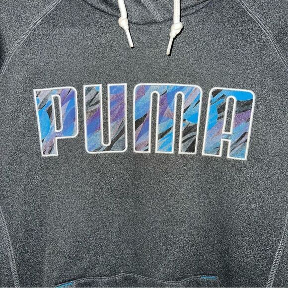 Puma Mens Logo Drawstring Kangaroo Pocket Pullover Hoodie Sweatshirt Gray Medium - Picture 4 of 12